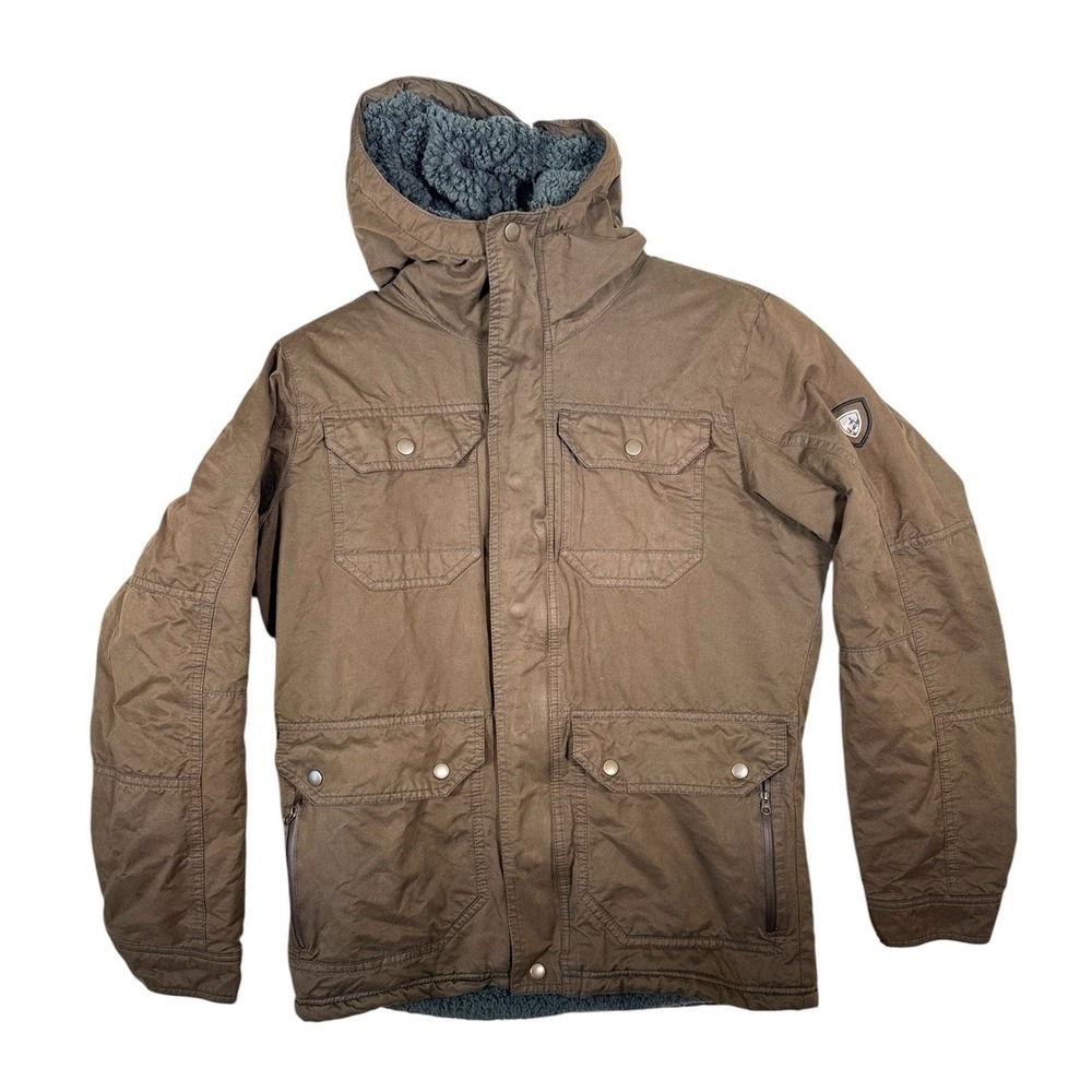 Men's S Kuhl KÜHL Brown Fleece Lined Kollusion Jacket Parka Coat Hooded 1123 19F